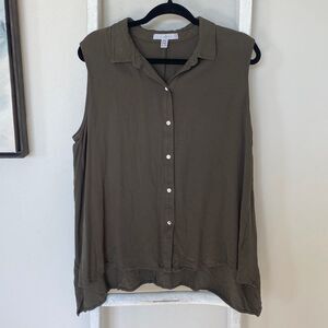 Fever Olive mojito sleeveless button down top Size XL